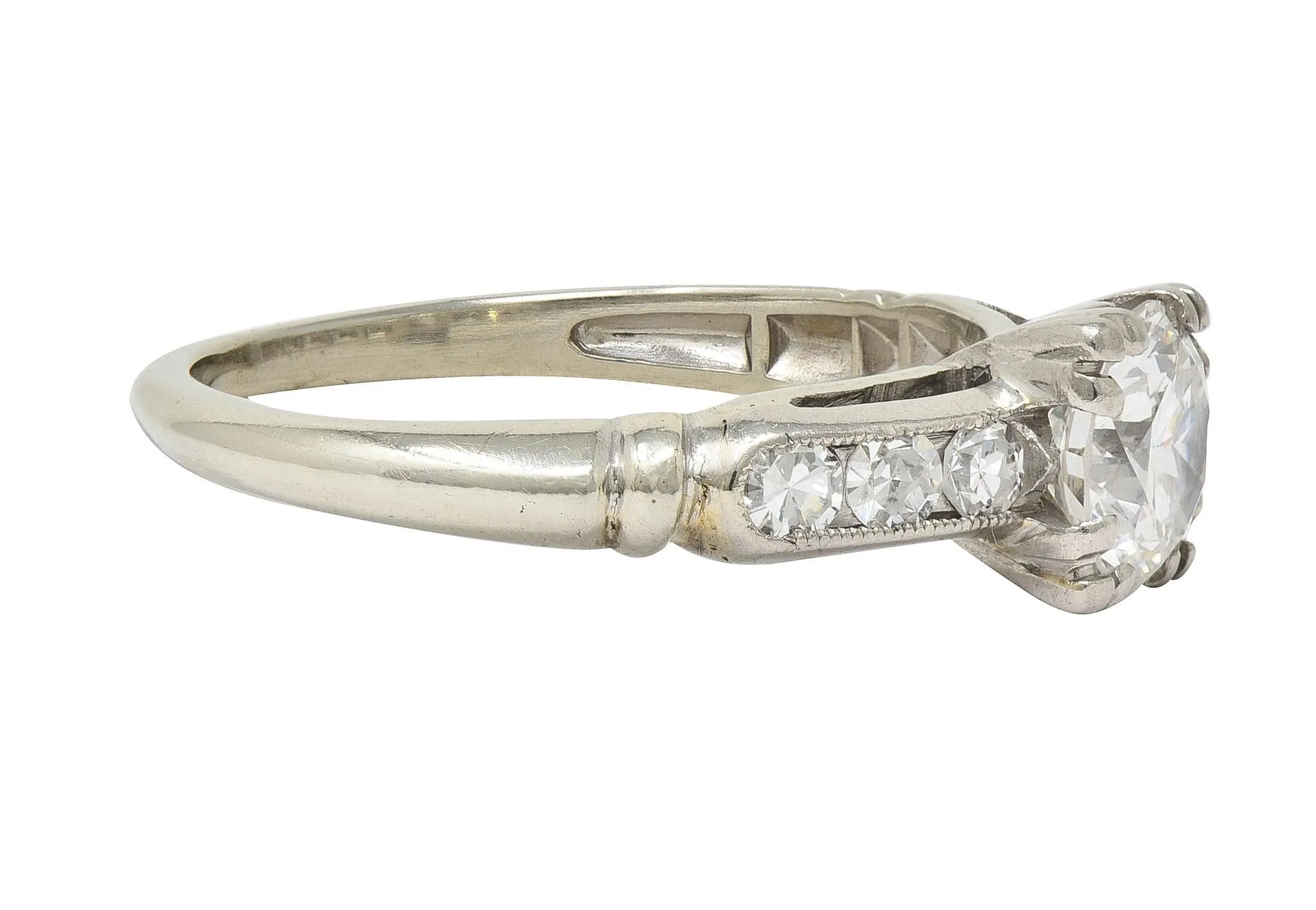 Abel Bros & Co. Retro 1.03 CTW Transitional Cut Diamond 18 Karat White Gold Square Form Notched Vintage Engagement Ring