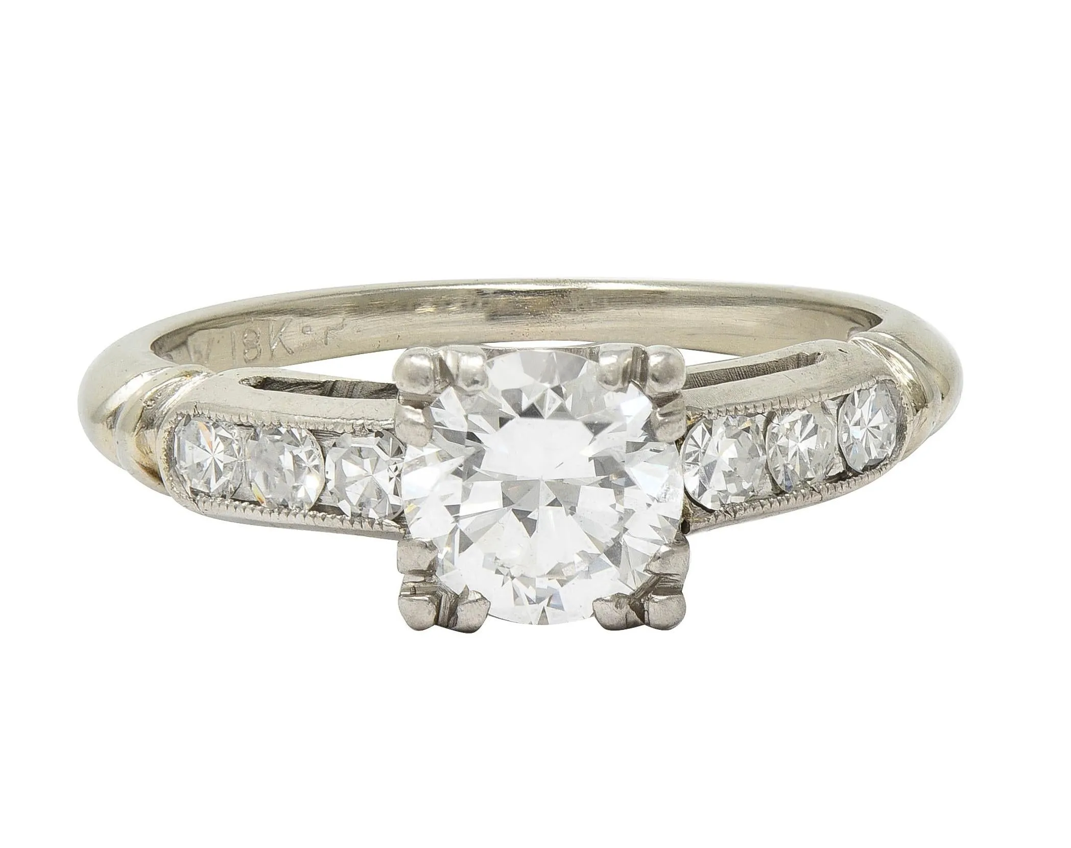 Abel Bros & Co. Retro 1.03 CTW Transitional Cut Diamond 18 Karat White Gold Square Form Notched Vintage Engagement Ring