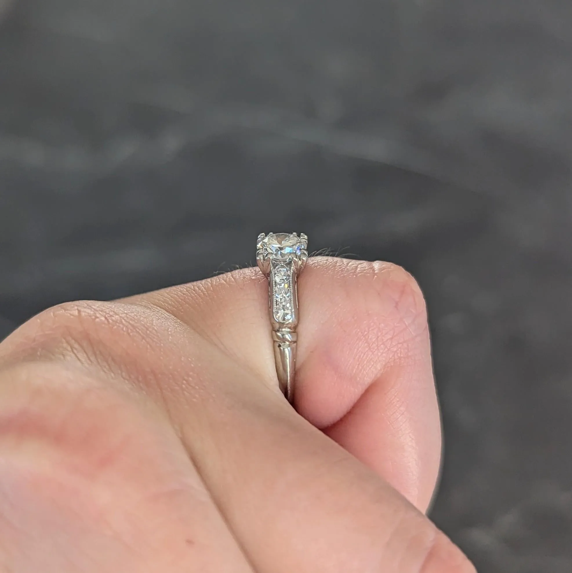 Abel Bros & Co. Retro 1.03 CTW Transitional Cut Diamond 18 Karat White Gold Square Form Notched Vintage Engagement Ring