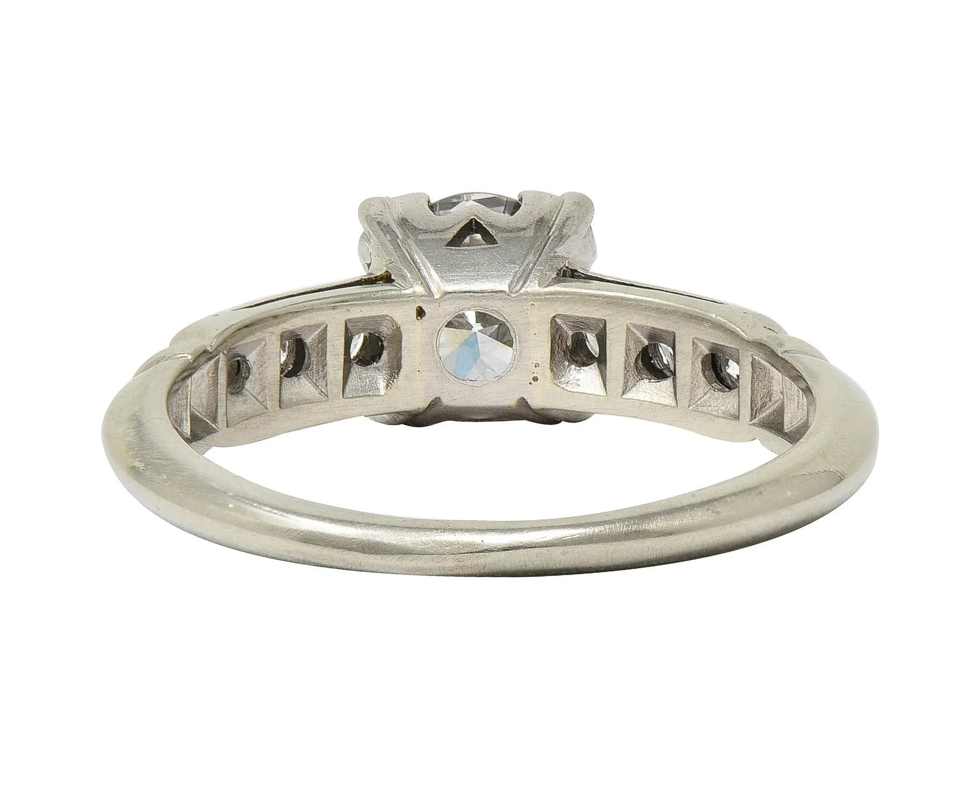 Abel Bros & Co. Retro 1.03 CTW Transitional Cut Diamond 18 Karat White Gold Square Form Notched Vintage Engagement Ring
