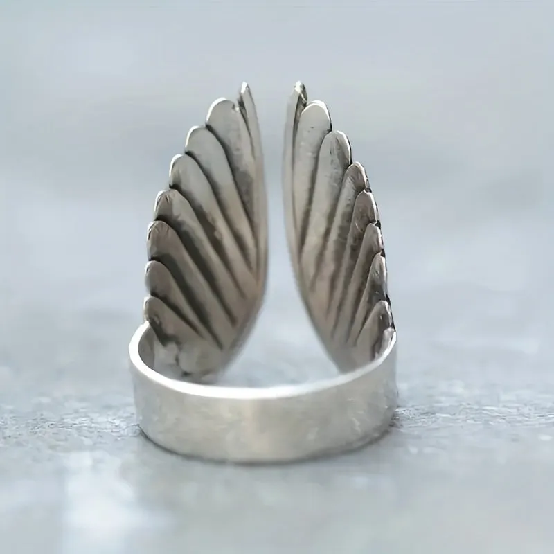 Alloy Dyed Open Ring Retro Angel Wings Ring For Men