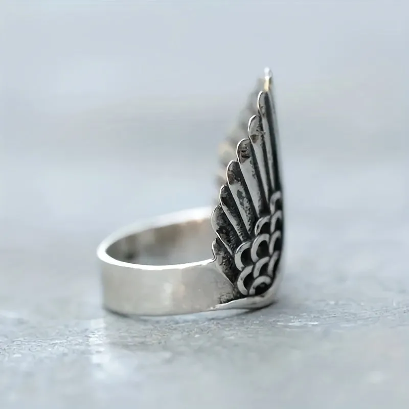 Alloy Dyed Open Ring Retro Angel Wings Ring For Men