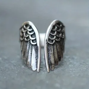 Alloy Dyed Open Ring Retro Angel Wings Ring For Men