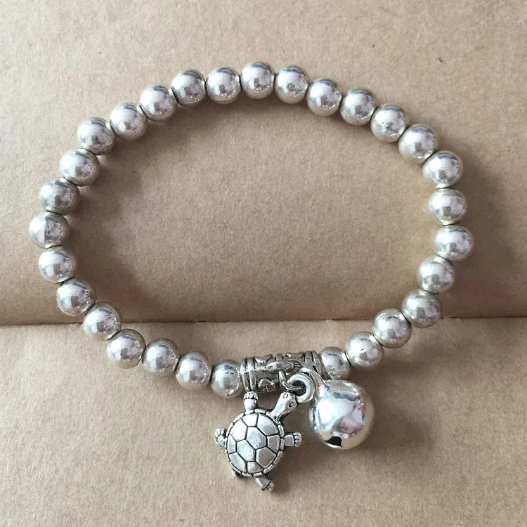 Ancient Silver Tibetan Beaded Bracelet National Wind Auspicious Pendant Elastic Rope Bracelet