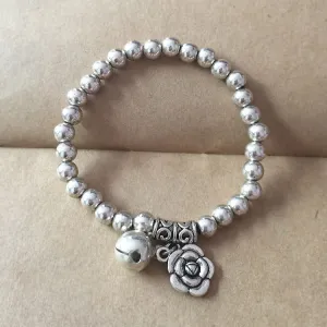 Ancient Silver Tibetan Beaded Bracelet National Wind Auspicious Pendant Elastic Rope Bracelet