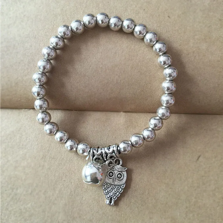 Ancient Silver Tibetan Beaded Bracelet National Wind Auspicious Pendant Elastic Rope Bracelet