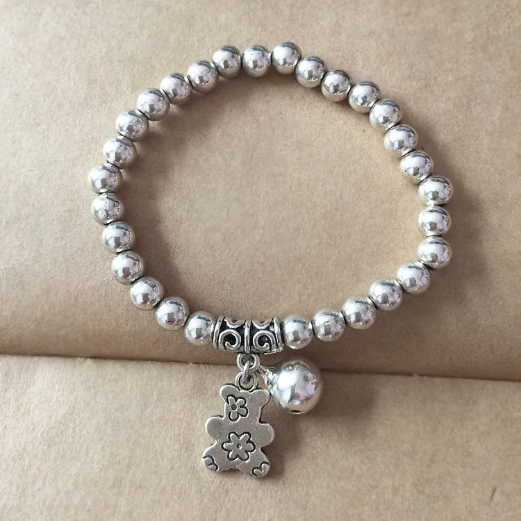 Ancient Silver Tibetan Beaded Bracelet National Wind Auspicious Pendant Elastic Rope Bracelet