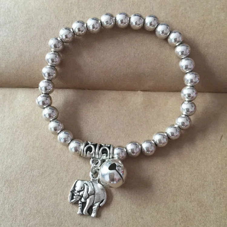 Ancient Silver Tibetan Beaded Bracelet National Wind Auspicious Pendant Elastic Rope Bracelet