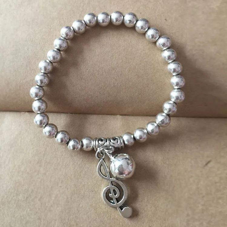 Ancient Silver Tibetan Beaded Bracelet National Wind Auspicious Pendant Elastic Rope Bracelet