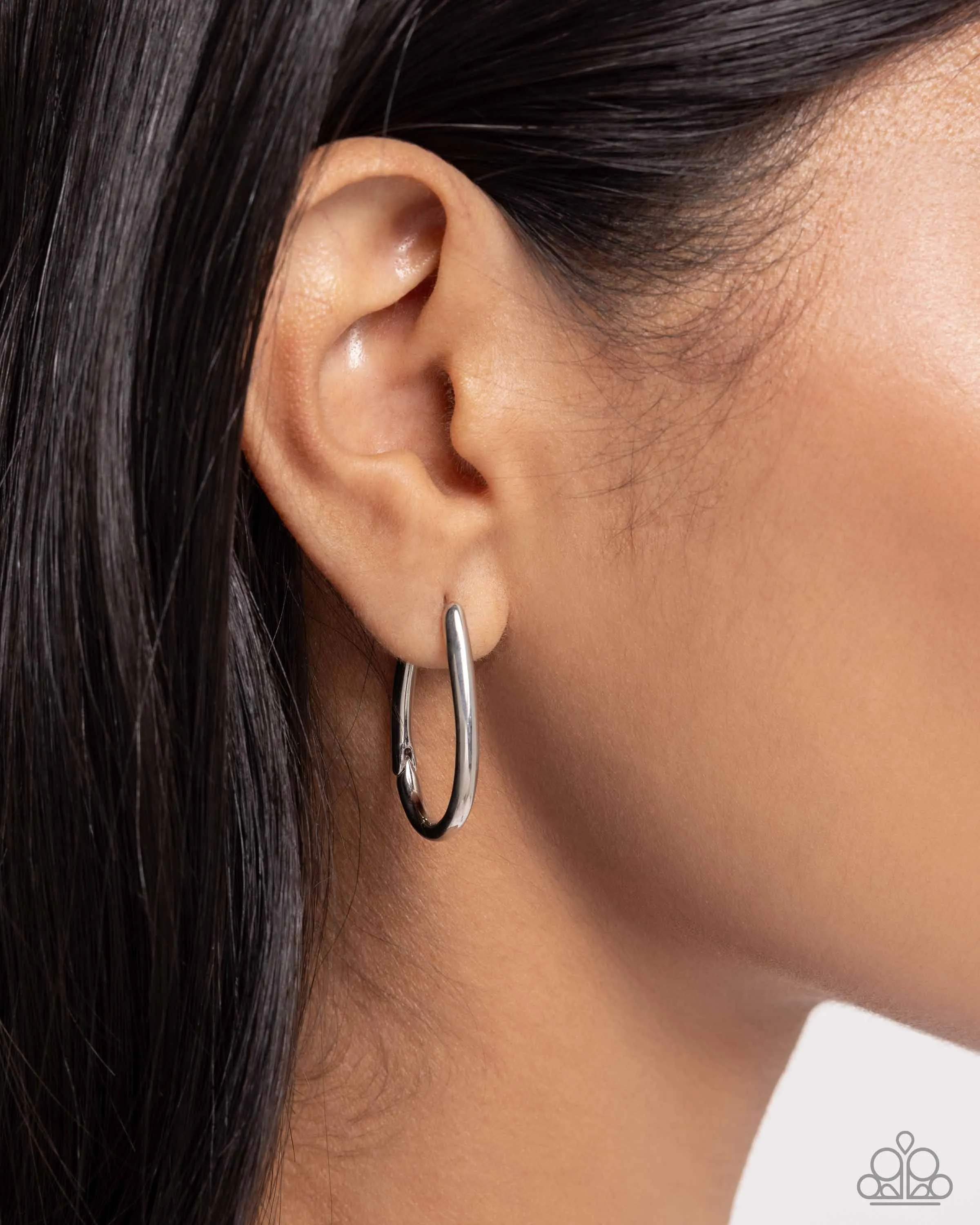 Angelic Avenue - Silver - High-Sheen Paparazzi Hinge Hoop Earrings
