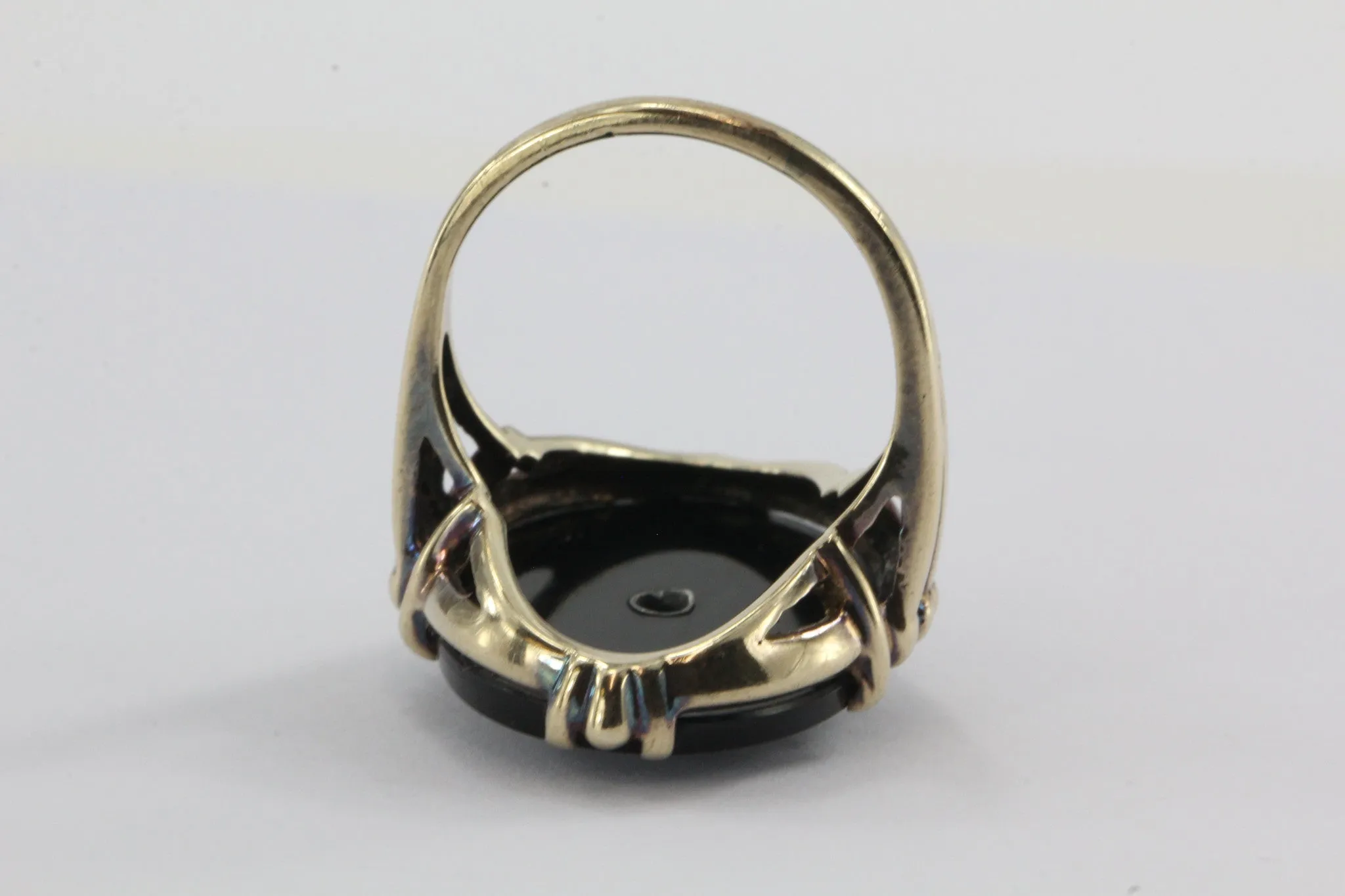 Antique 1930's Victorian Revival 14K Gold Onyx & Diamond Chunky Ring