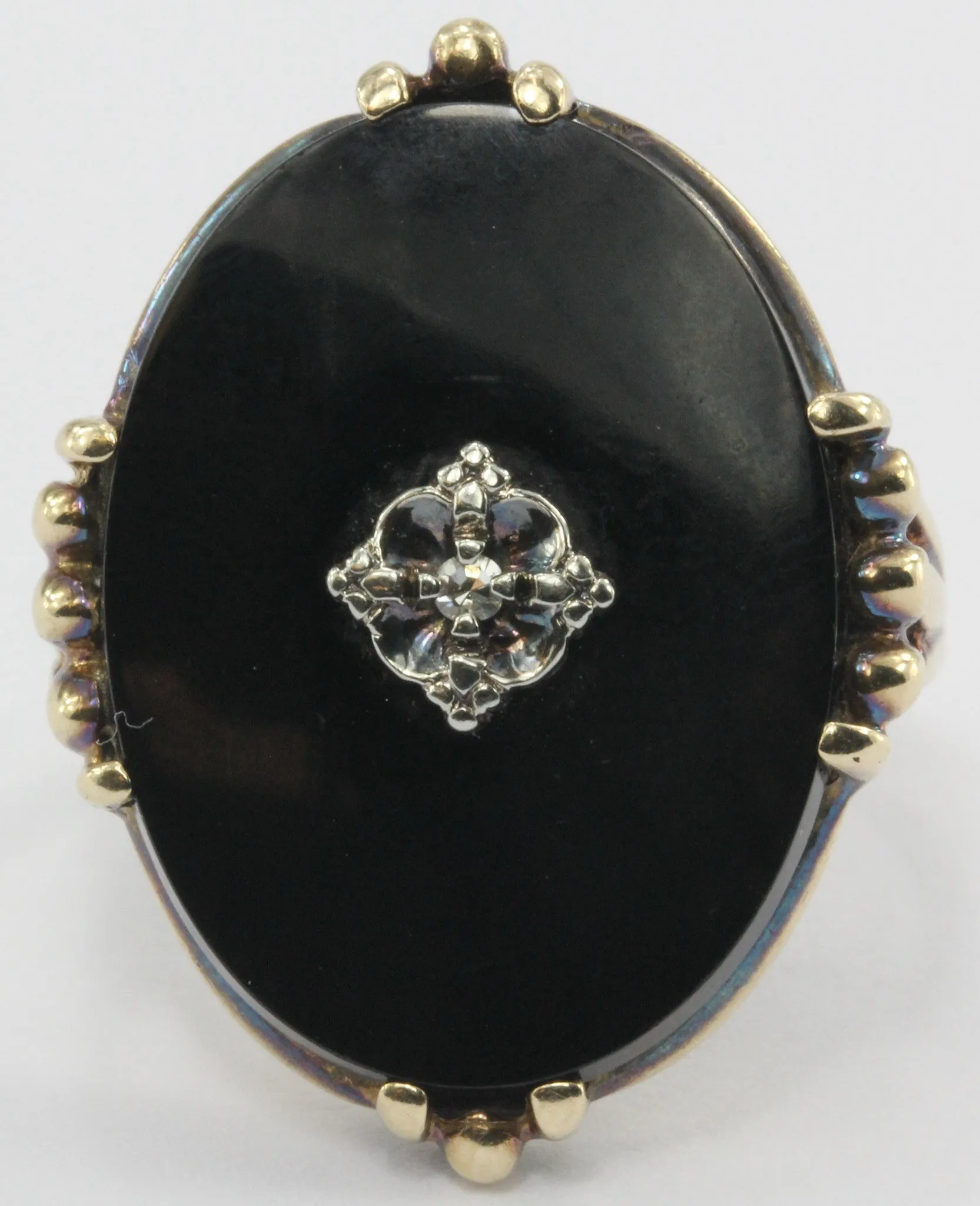 Antique 1930's Victorian Revival 14K Gold Onyx & Diamond Chunky Ring
