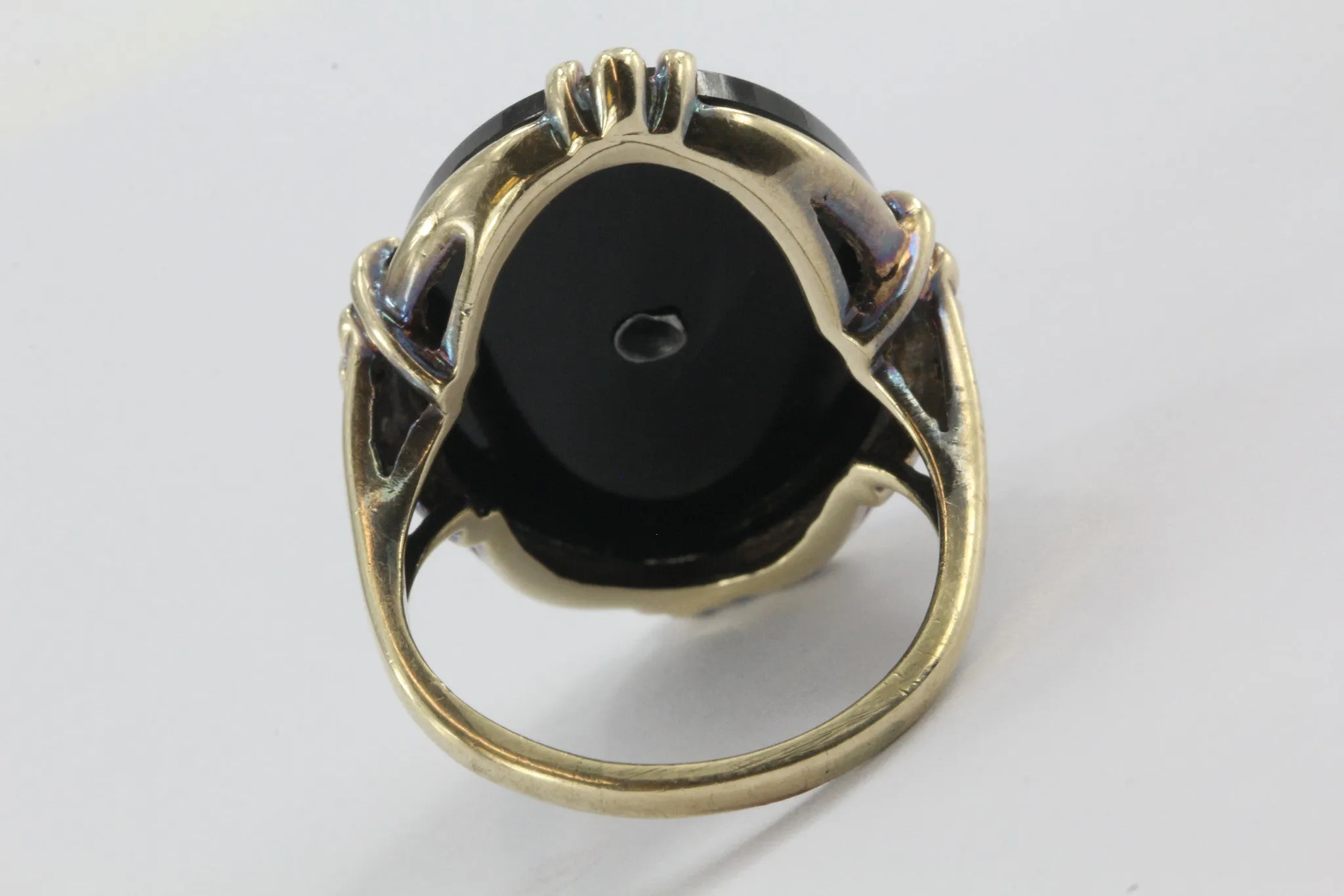 Antique 1930's Victorian Revival 14K Gold Onyx & Diamond Chunky Ring
