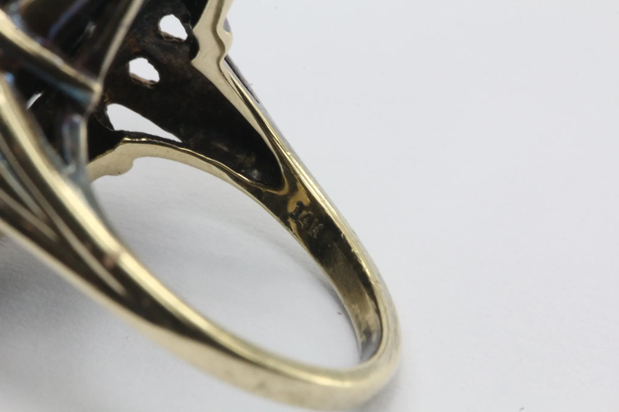 Antique 1930's Victorian Revival 14K Gold Onyx & Diamond Chunky Ring