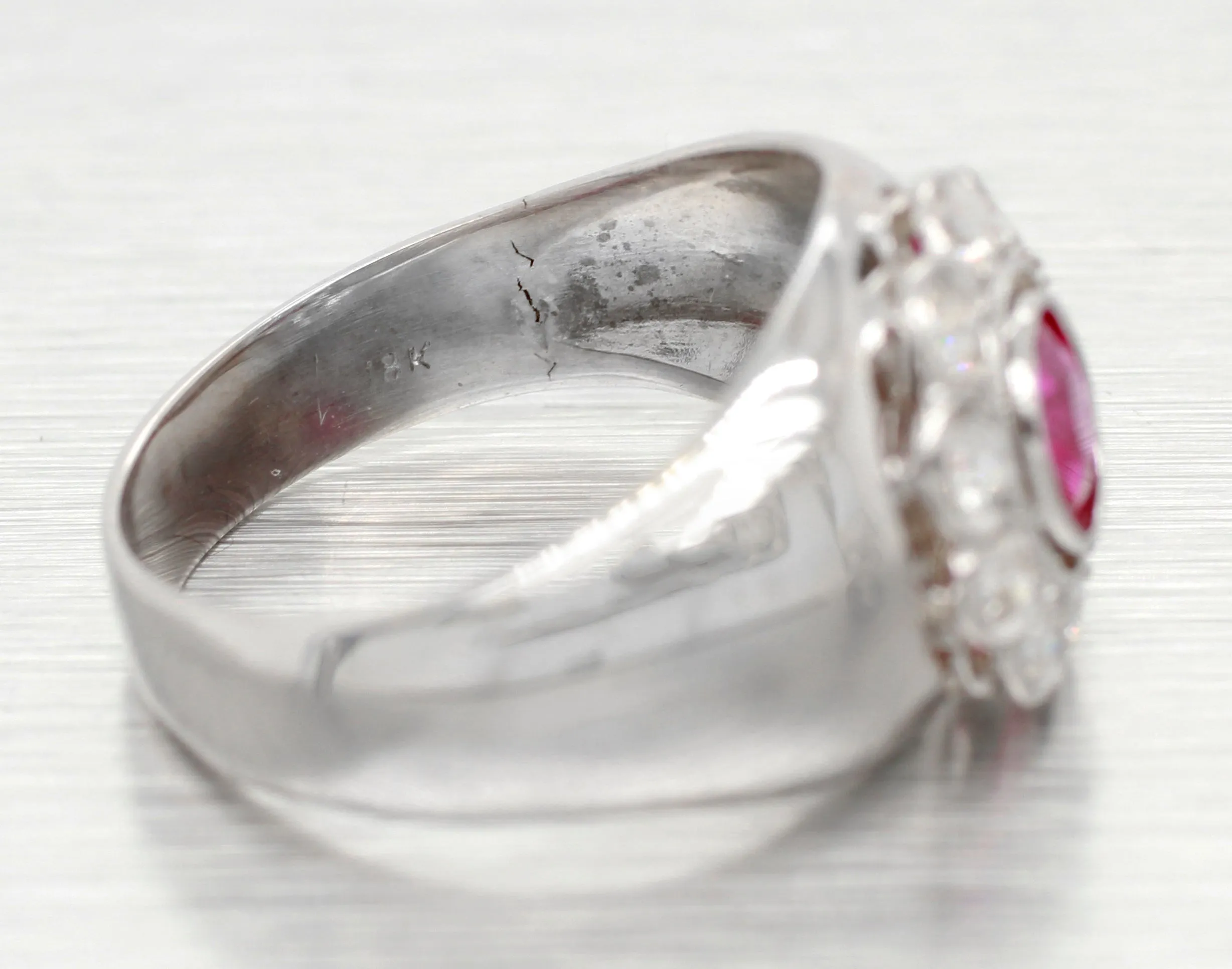 Antique Art Deco 0.75ct Ruby and Diamond Flower Band Ring in 18k White Gold