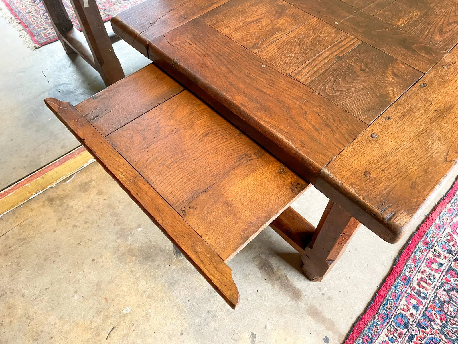 Antique French Oak Farm Table with Drawer & Extension