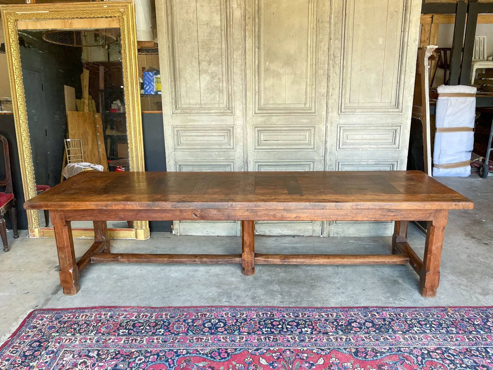 Antique French Oak Farm Table with Drawer & Extension