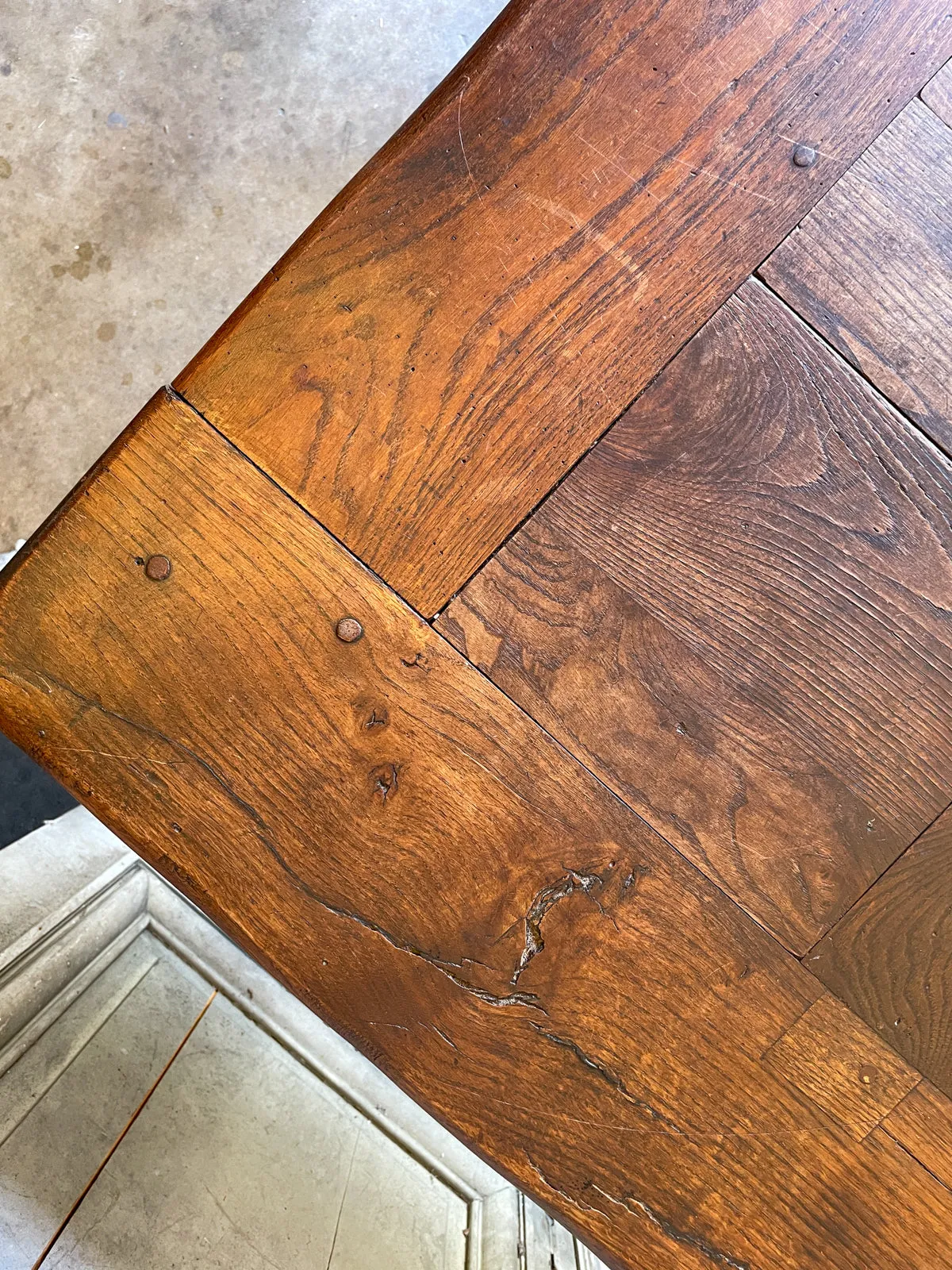 Antique French Oak Farm Table with Drawer & Extension