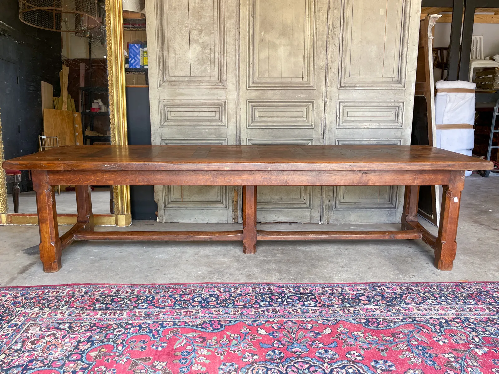 Antique French Oak Farm Table with Drawer & Extension