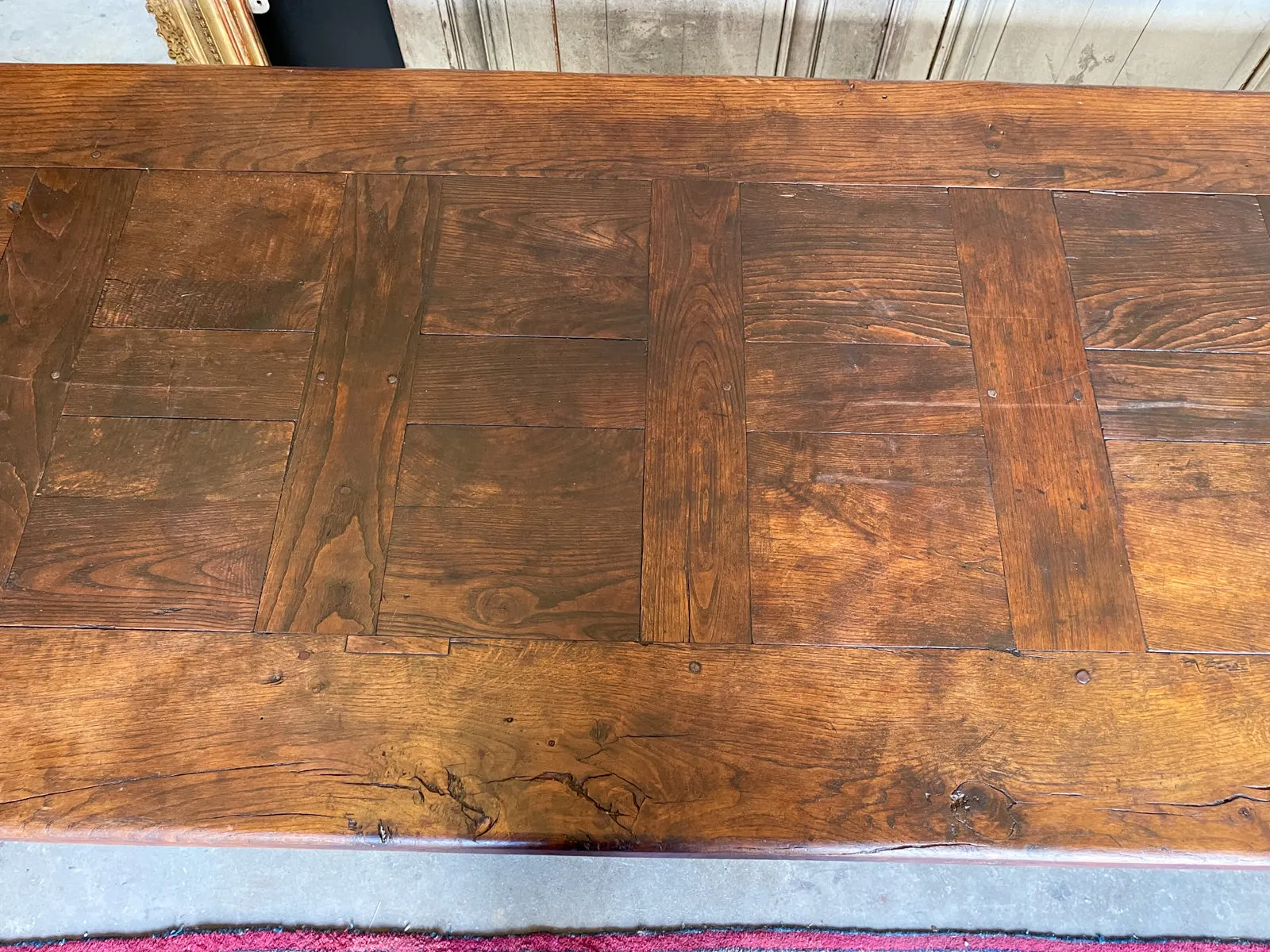 Antique French Oak Farm Table with Drawer & Extension