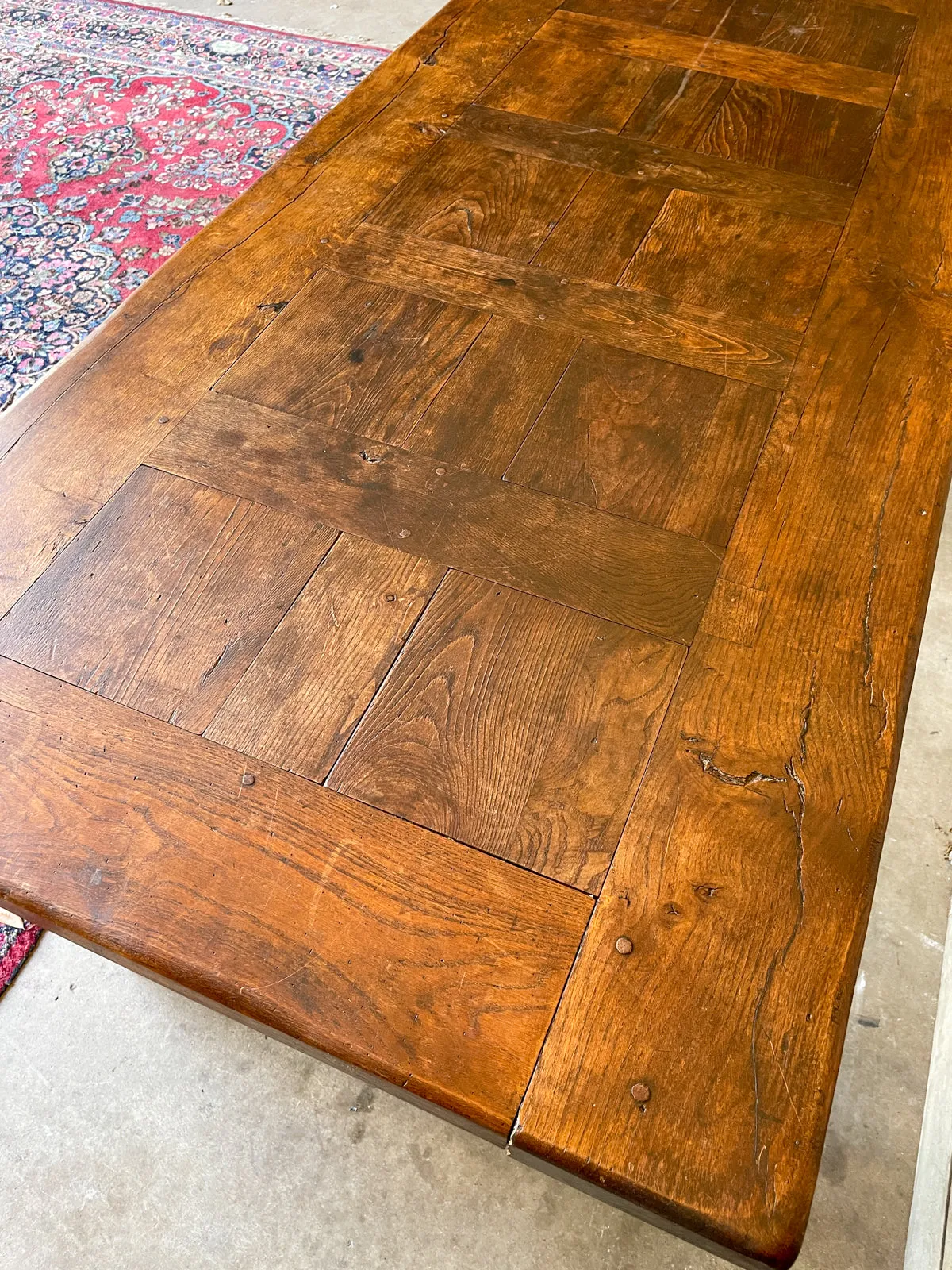 Antique French Oak Farm Table with Drawer & Extension