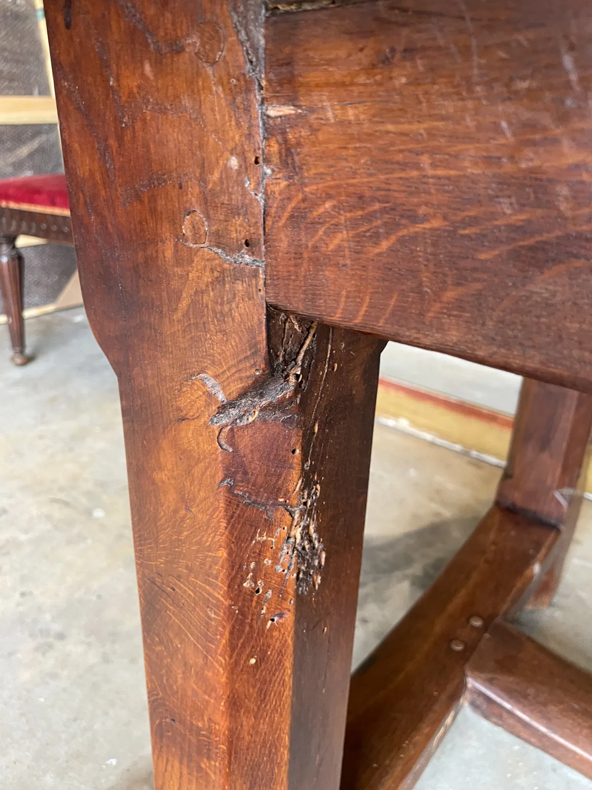 Antique French Oak Farm Table with Drawer & Extension
