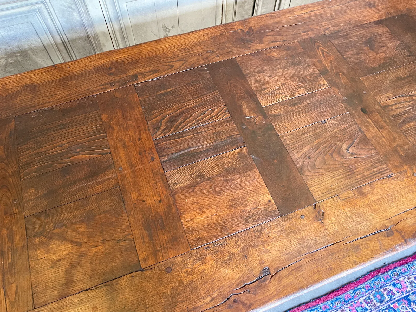 Antique French Oak Farm Table with Drawer & Extension