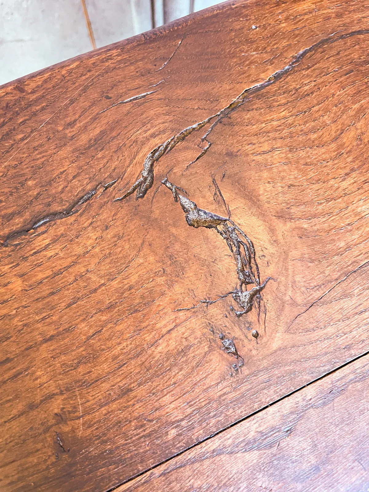 Antique French Oak Farm Table with Drawer & Extension