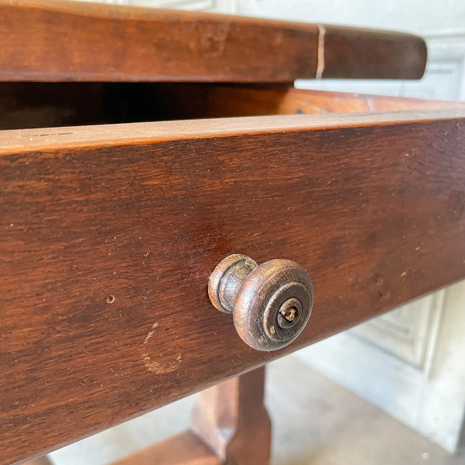 Antique French Oak Farm Table with Drawer & Extension