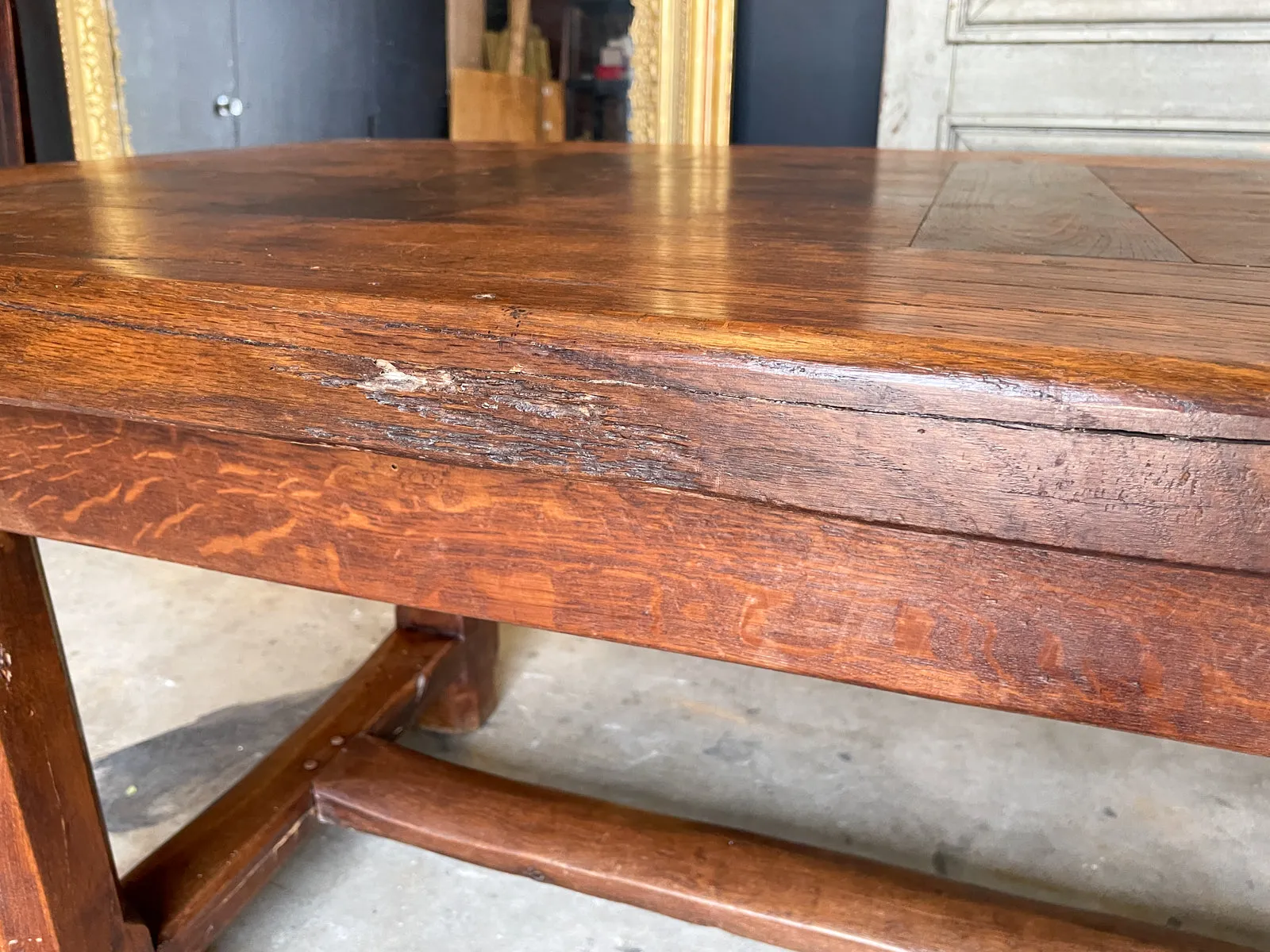 Antique French Oak Farm Table with Drawer & Extension