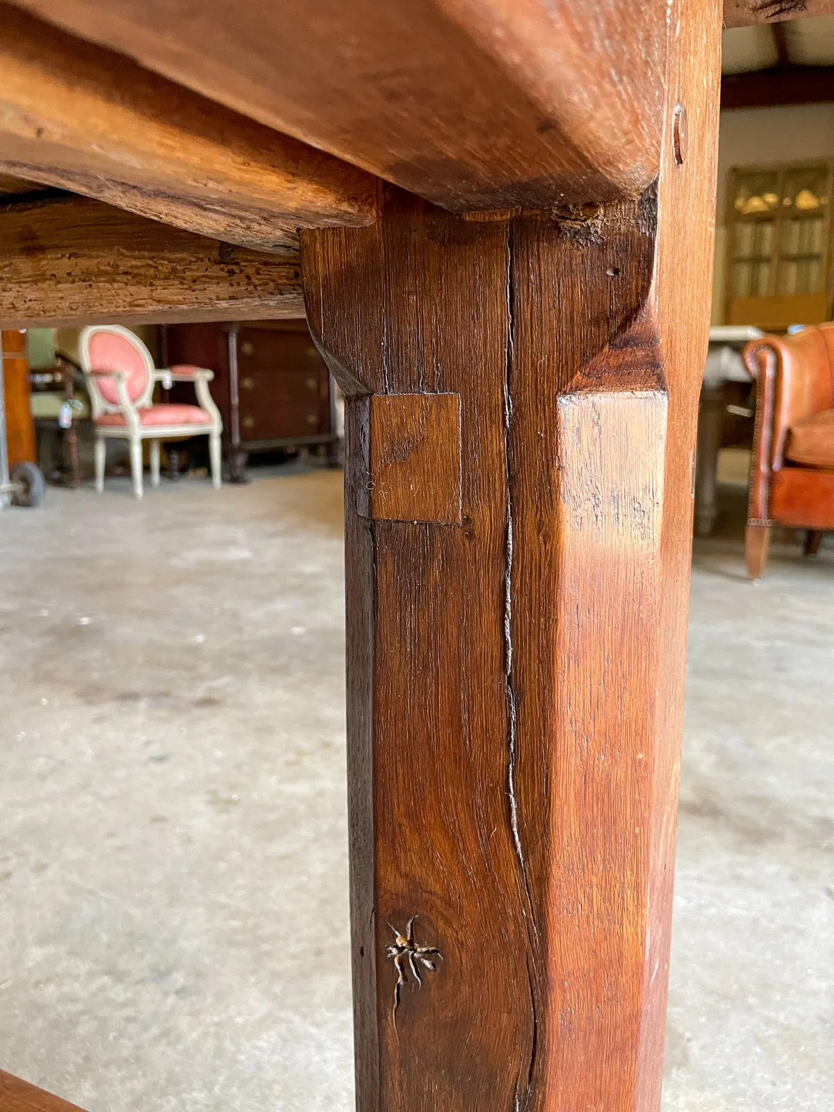 Antique French Oak Farm Table with Drawer & Extension