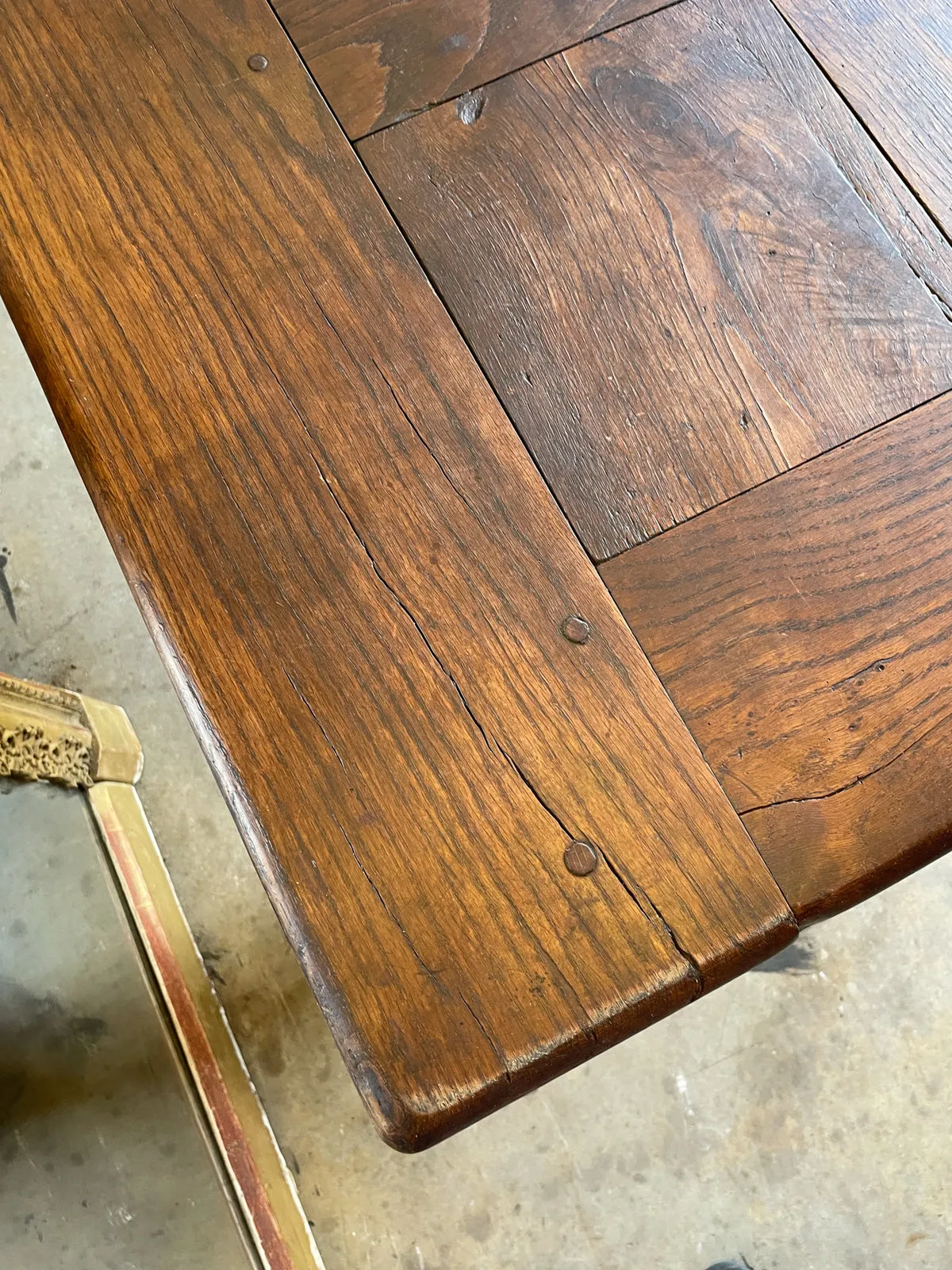 Antique French Oak Farm Table with Drawer & Extension
