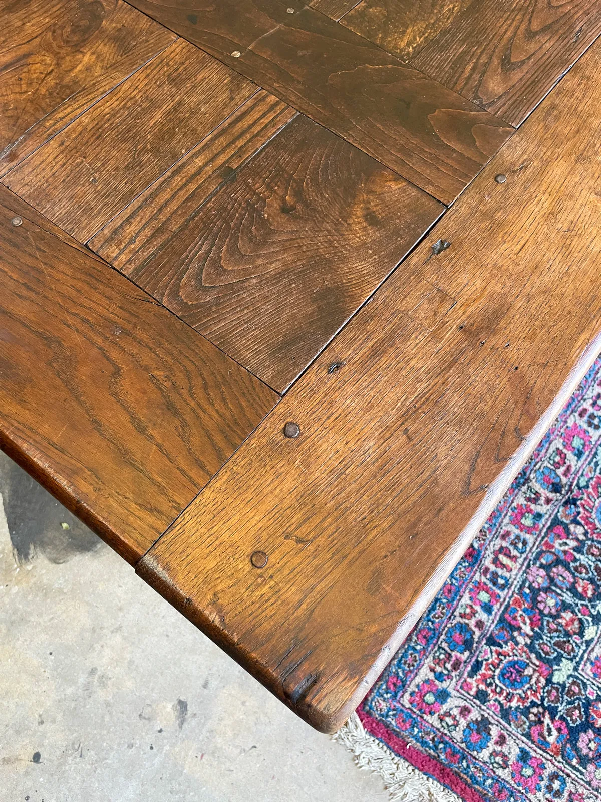 Antique French Oak Farm Table with Drawer & Extension