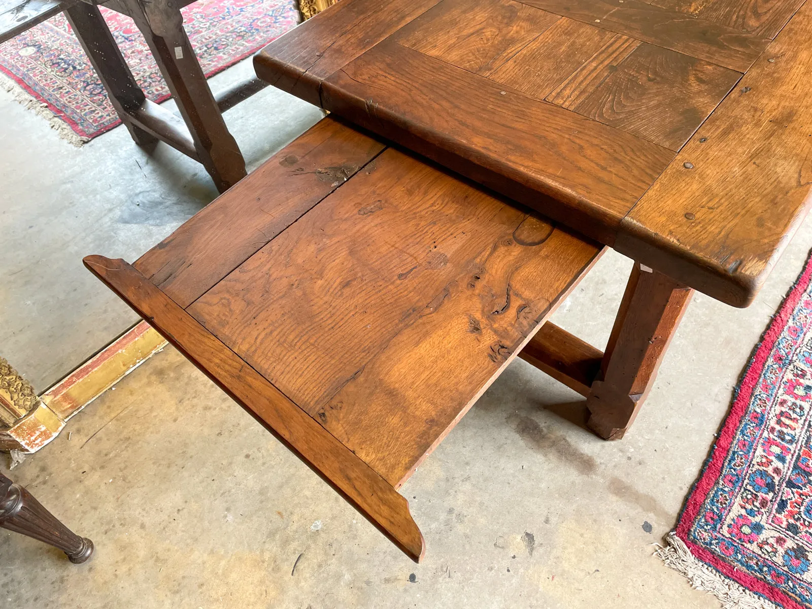 Antique French Oak Farm Table with Drawer & Extension