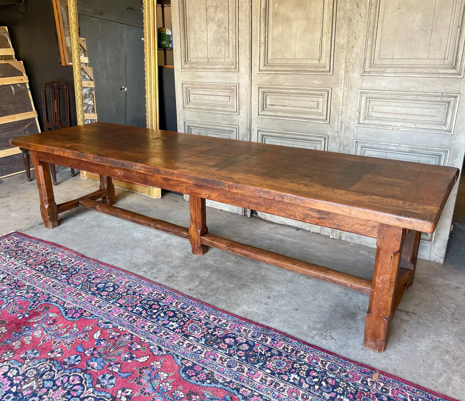 Antique French Oak Farm Table with Drawer & Extension