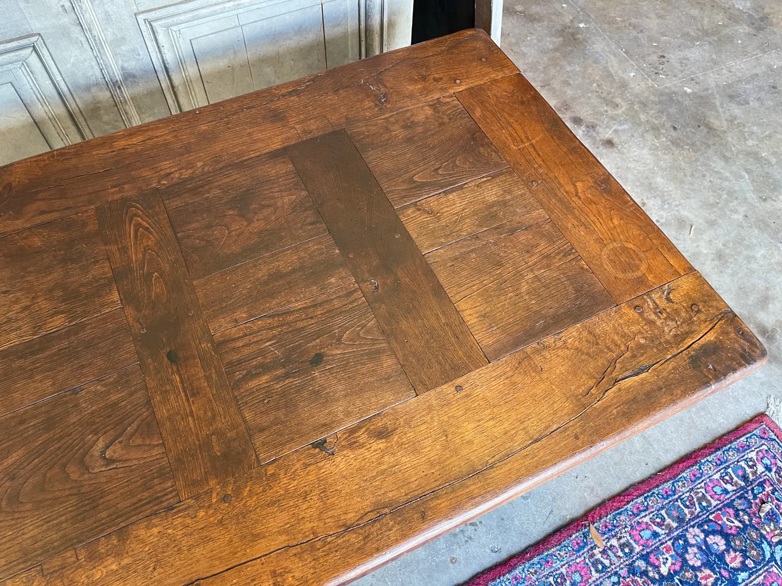 Antique French Oak Farm Table with Drawer & Extension