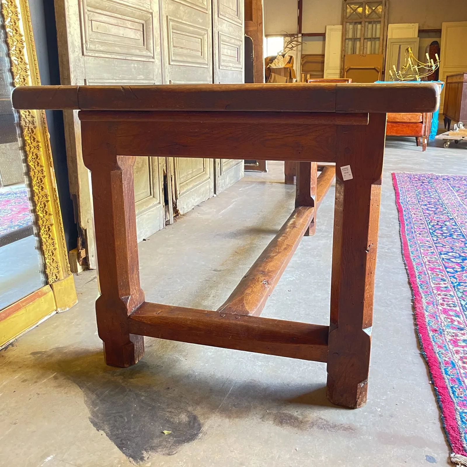 Antique French Oak Farm Table with Drawer & Extension