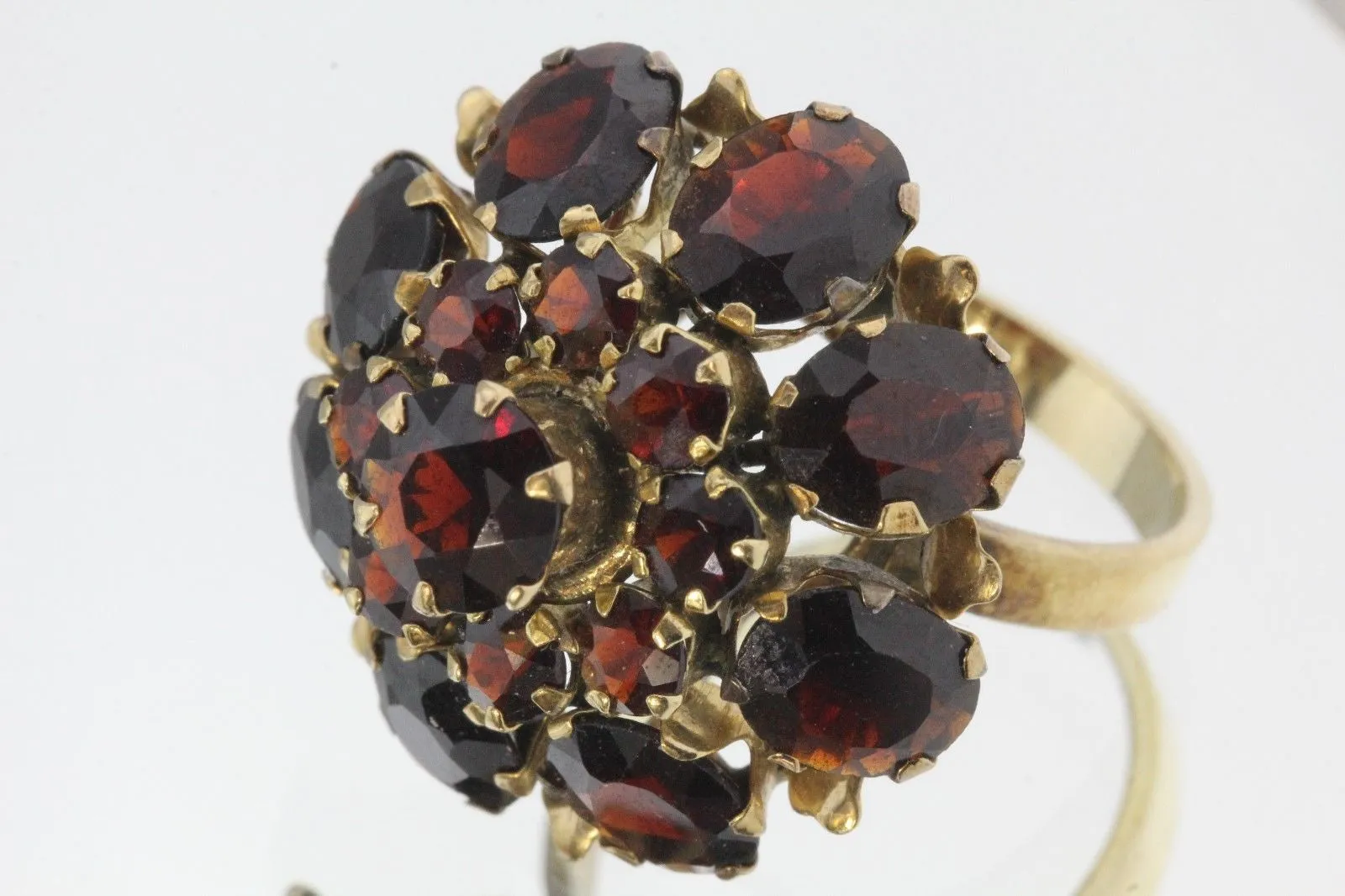 Antique Siam Chunky 14K Gold & Garnet Blooming Cocktail Ring 11 Carats Total