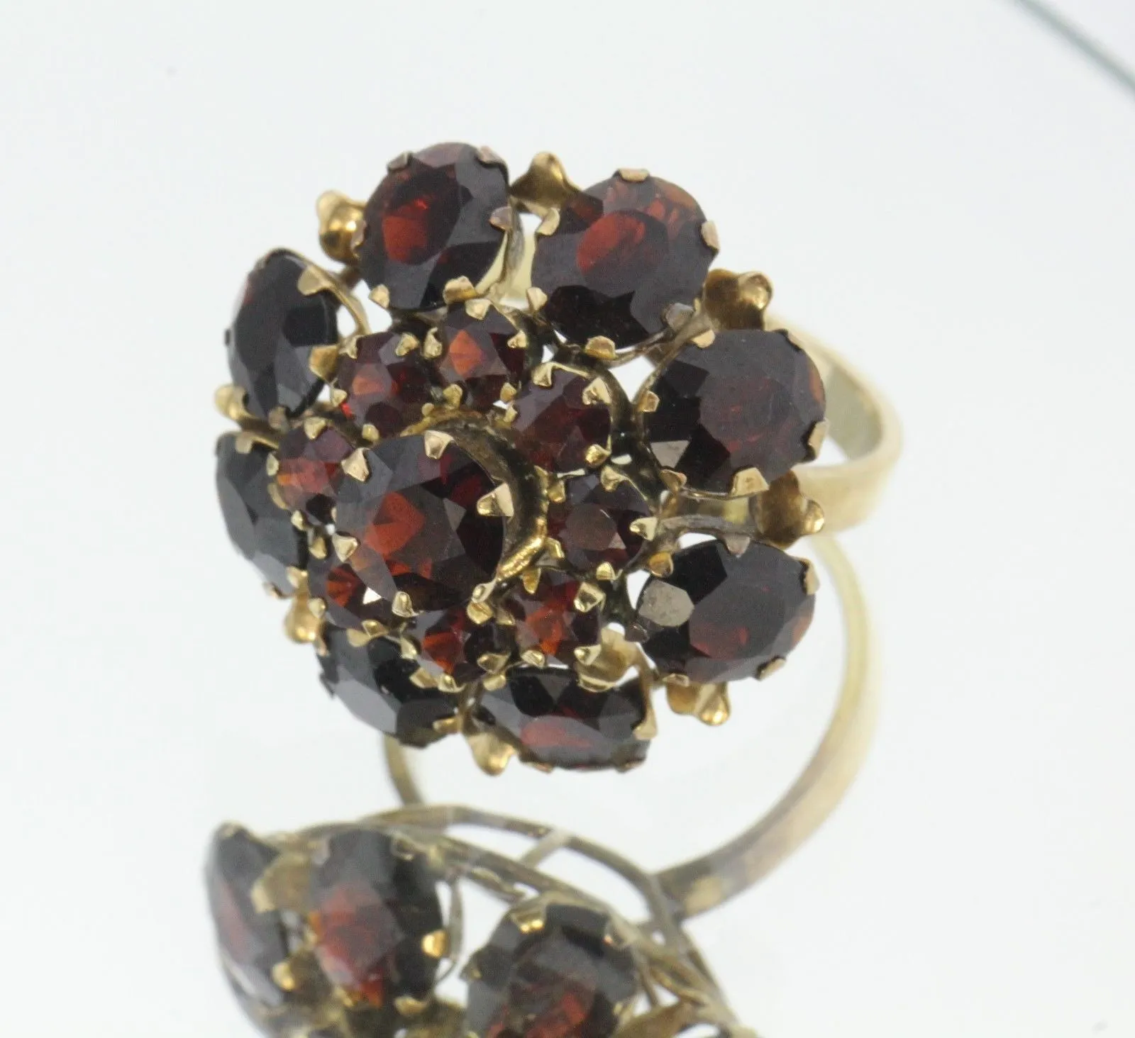 Antique Siam Chunky 14K Gold & Garnet Blooming Cocktail Ring 11 Carats Total