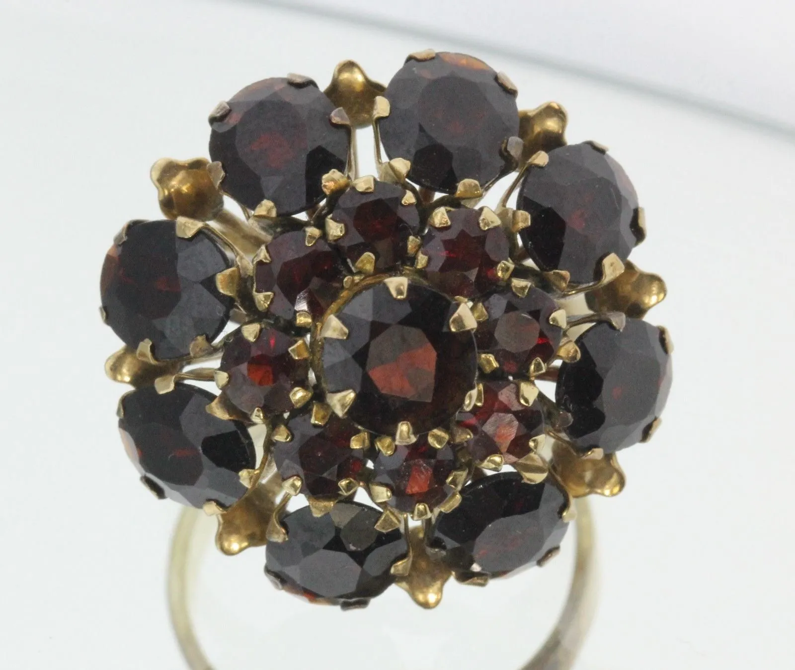 Antique Siam Chunky 14K Gold & Garnet Blooming Cocktail Ring 11 Carats Total