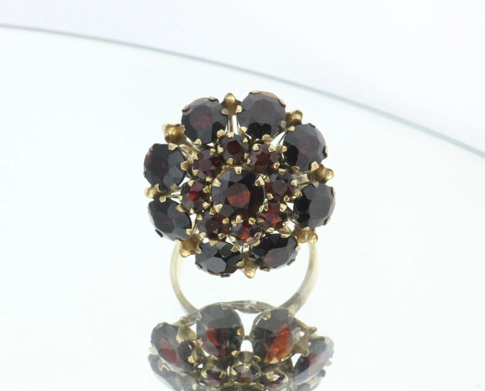 Antique Siam Chunky 14K Gold & Garnet Blooming Cocktail Ring 11 Carats Total