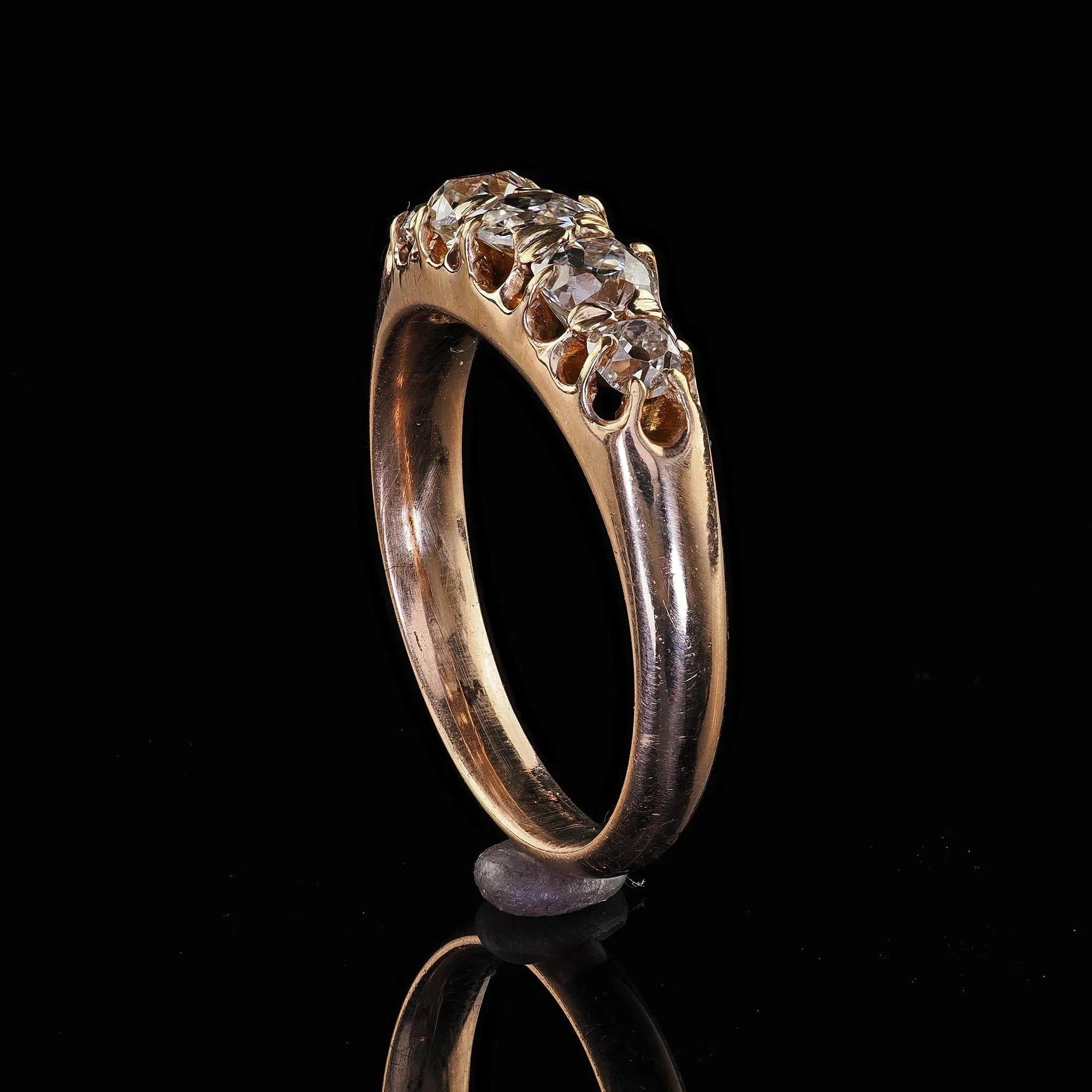 Antique Victorian 14K Yellow Gold Old Mine Five Stone Diamond Band Ring
