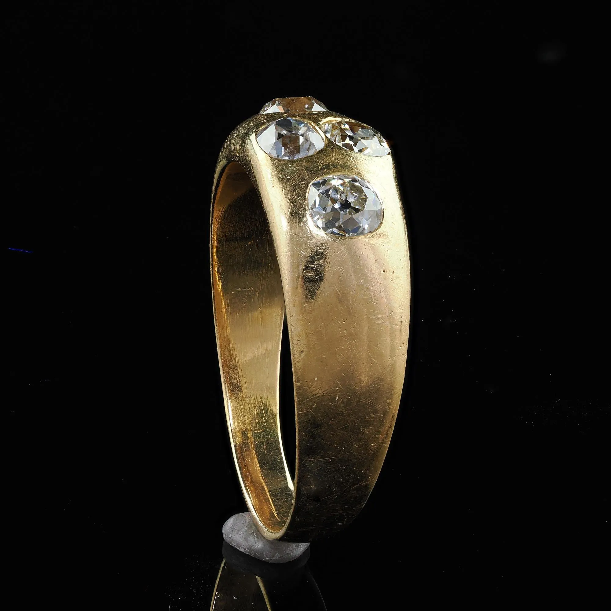 Antique Victorian 18K Yellow Gold Old Mine Diamond Four Stone Gypsy Set Ring