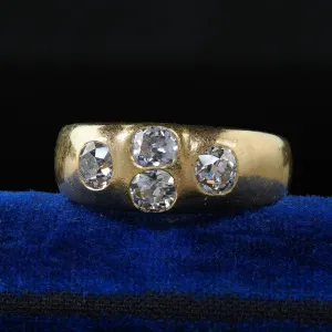 Antique Victorian 18K Yellow Gold Old Mine Diamond Four Stone Gypsy Set Ring