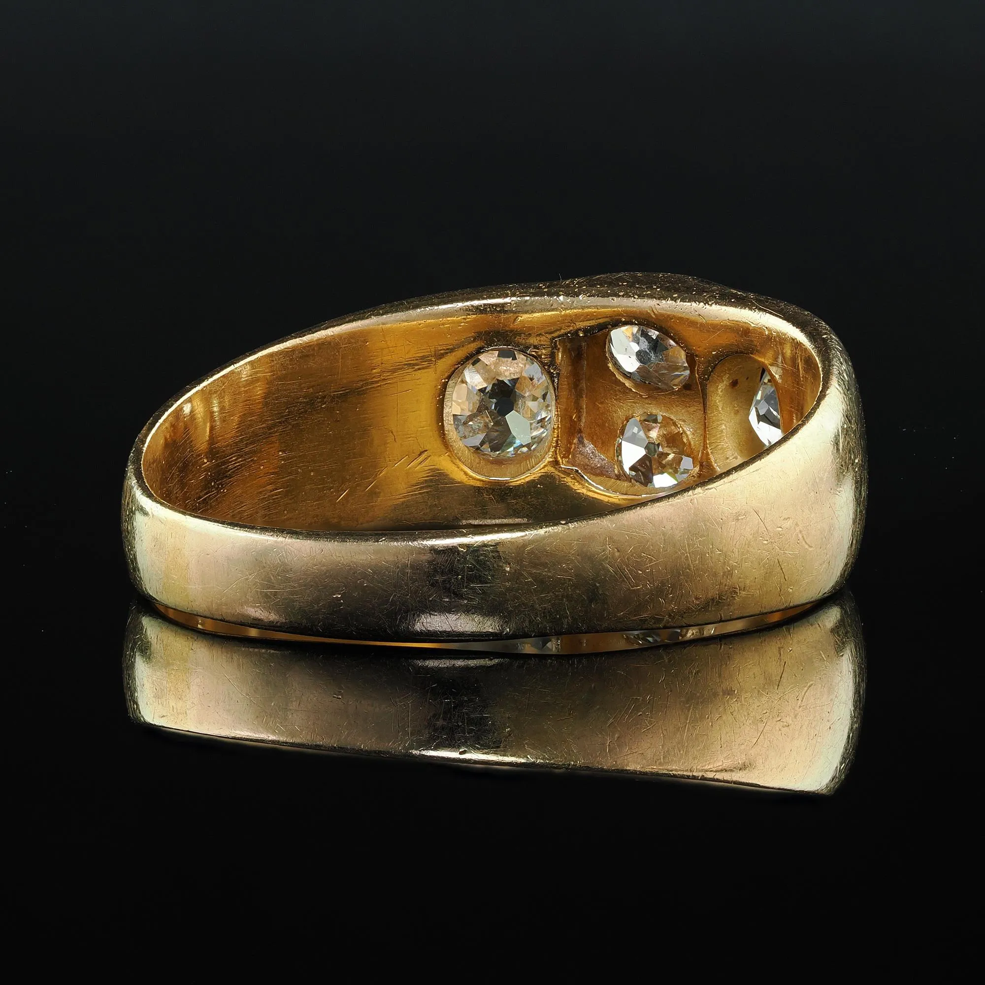 Antique Victorian 18K Yellow Gold Old Mine Diamond Four Stone Gypsy Set Ring