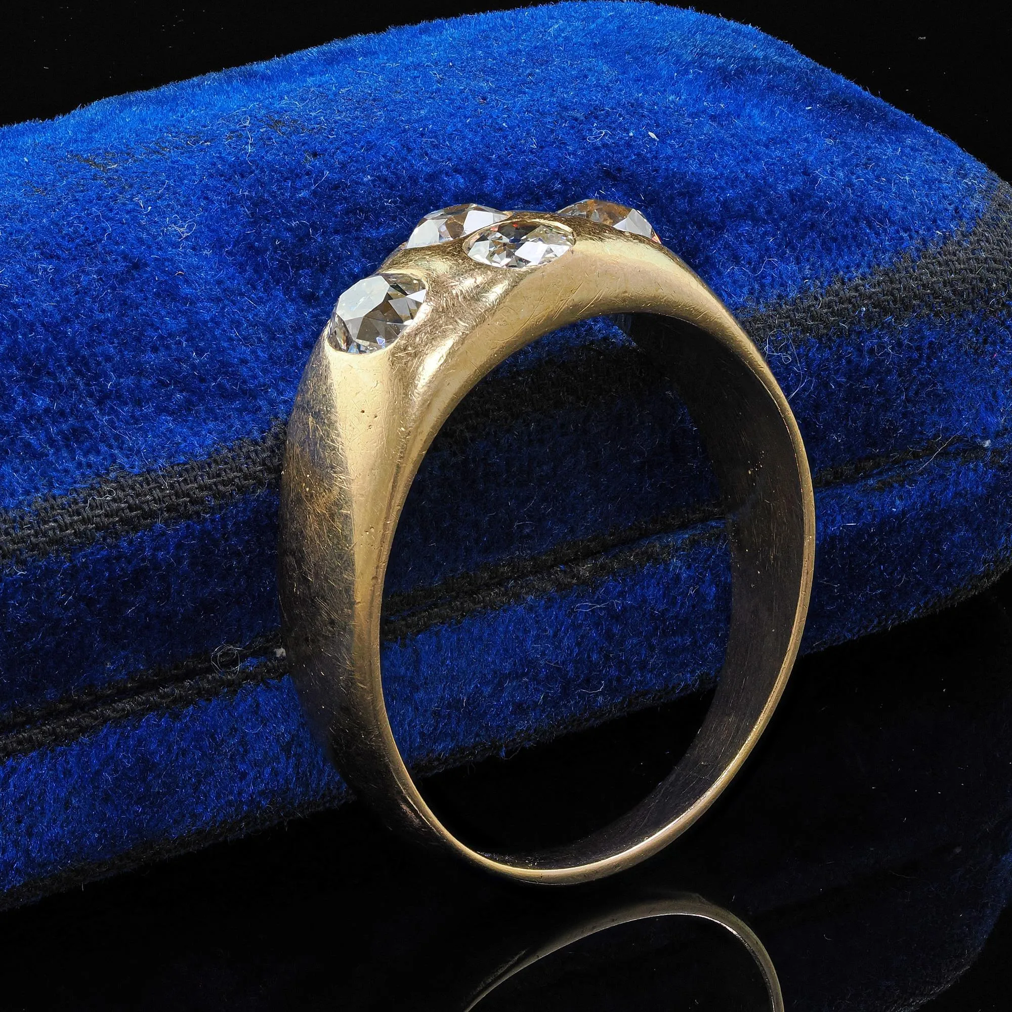 Antique Victorian 18K Yellow Gold Old Mine Diamond Four Stone Gypsy Set Ring