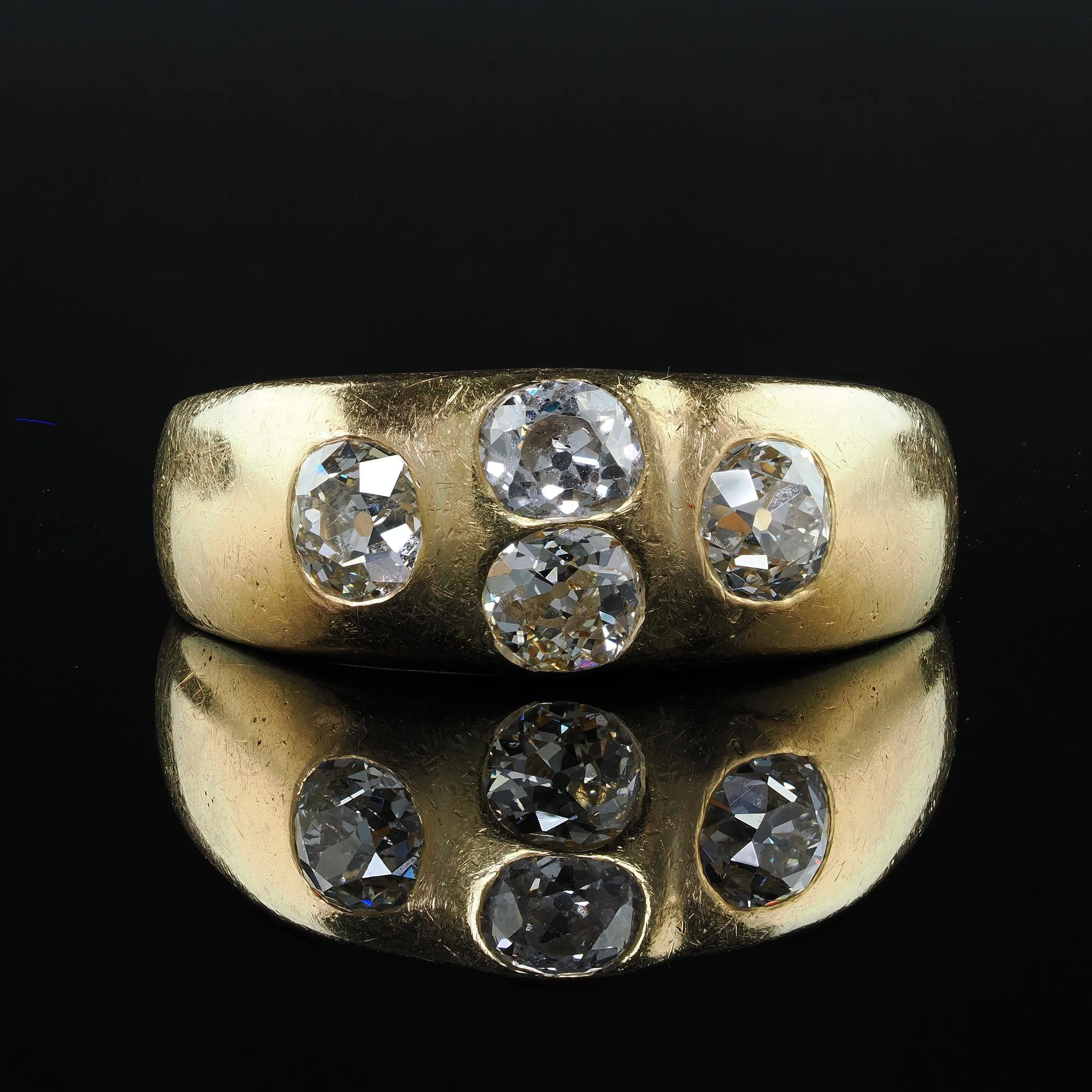 Antique Victorian 18K Yellow Gold Old Mine Diamond Four Stone Gypsy Set Ring