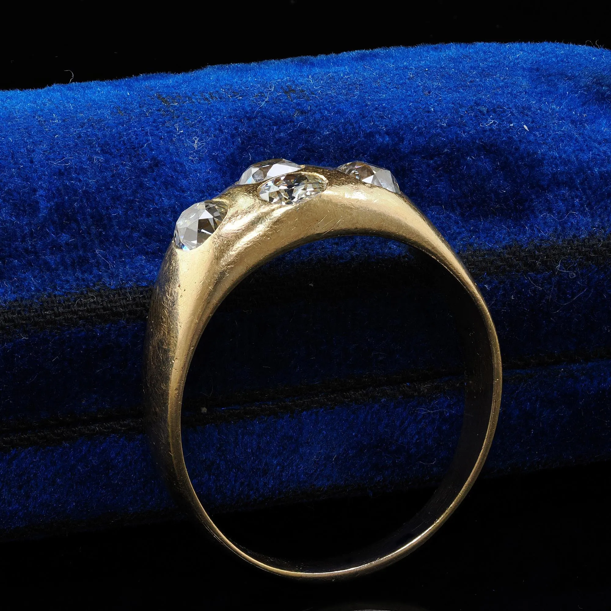 Antique Victorian 18K Yellow Gold Old Mine Diamond Four Stone Gypsy Set Ring