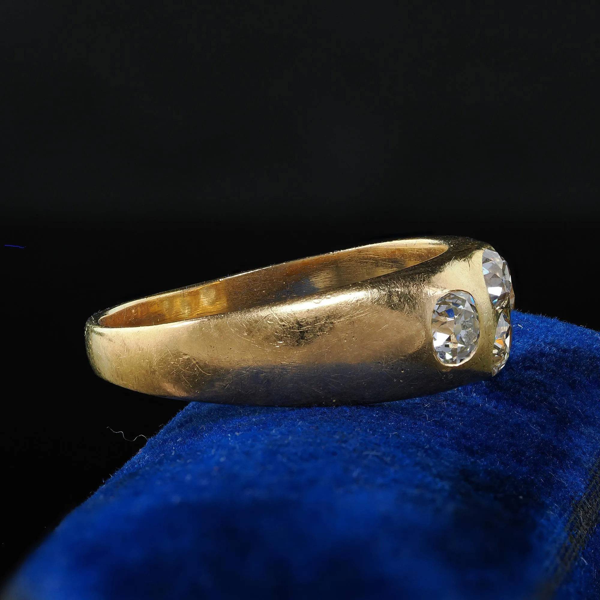 Antique Victorian 18K Yellow Gold Old Mine Diamond Four Stone Gypsy Set Ring