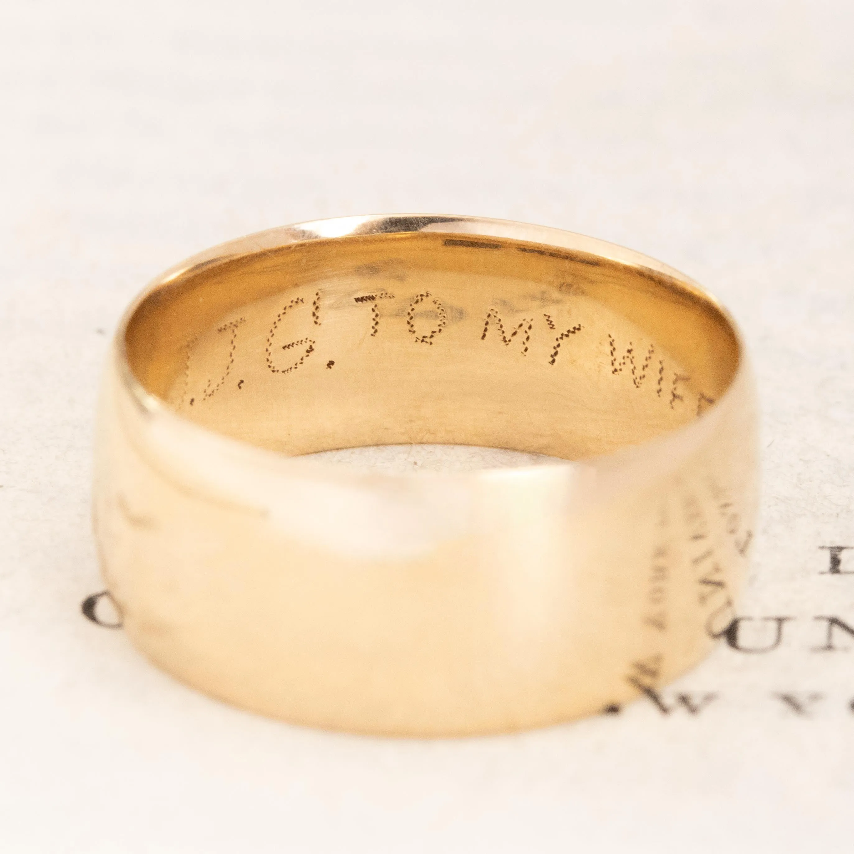 Antique Yellow Gold Wide Band 7.7mm
